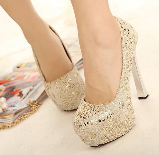 white sequin high heels