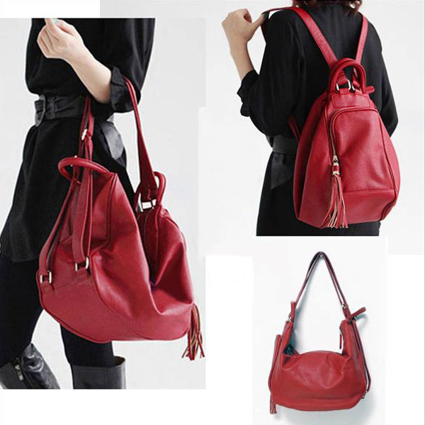 PU Leather Backpack Handbag Shoulder Bag Red/Black on Luulla