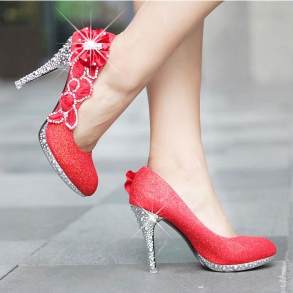 Glitter Crystal Flower High Heels Women Shoes Pumps on Luulla