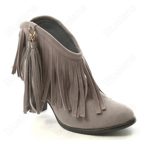 fringe heel boots